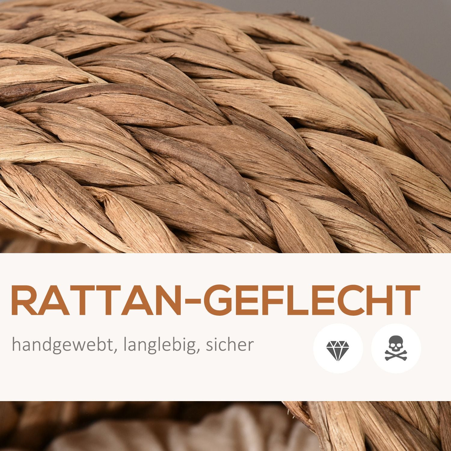 Rattan Cat Cave Bed Med Kudde, Vattenhyacint, 50cm