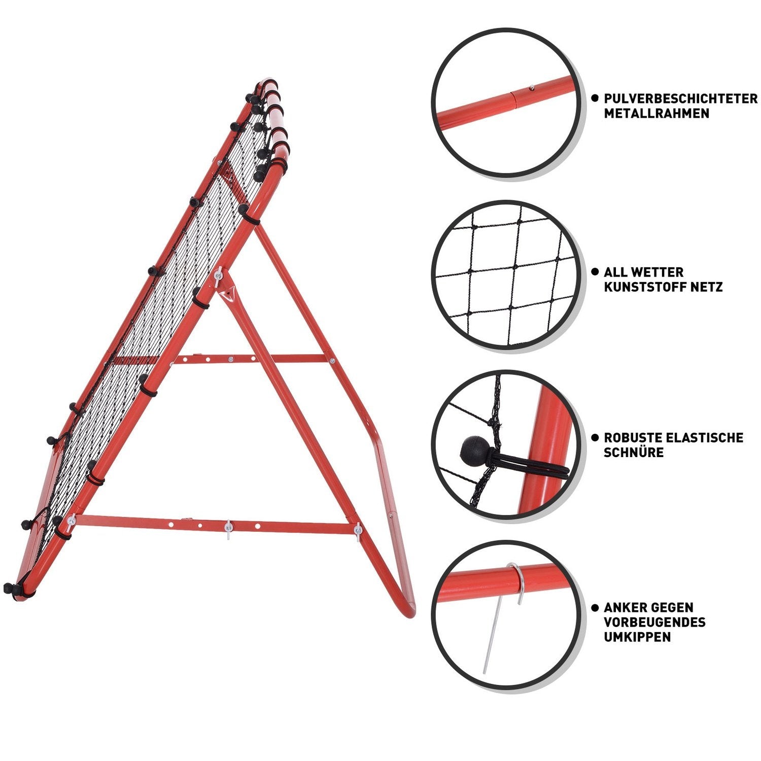 Rebounder Football Rebound veggmålnett for fotball Justerbar vinkel Rød + Svart 96 X 80 X 96 Cm