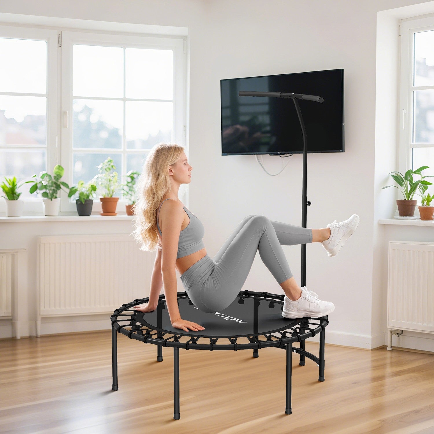 Rebounder-trampolin, justerbart handtag, svart