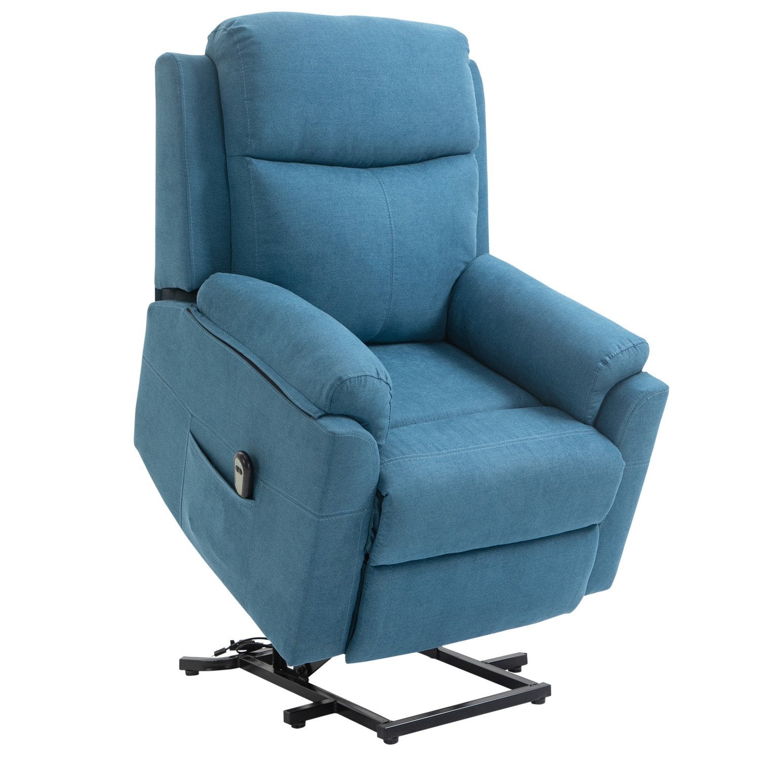 Recliner Elektrisk TV-stol med stativ for eldre, ligge- og sovefunksjon, linlook, blå, 83X89X102Cm