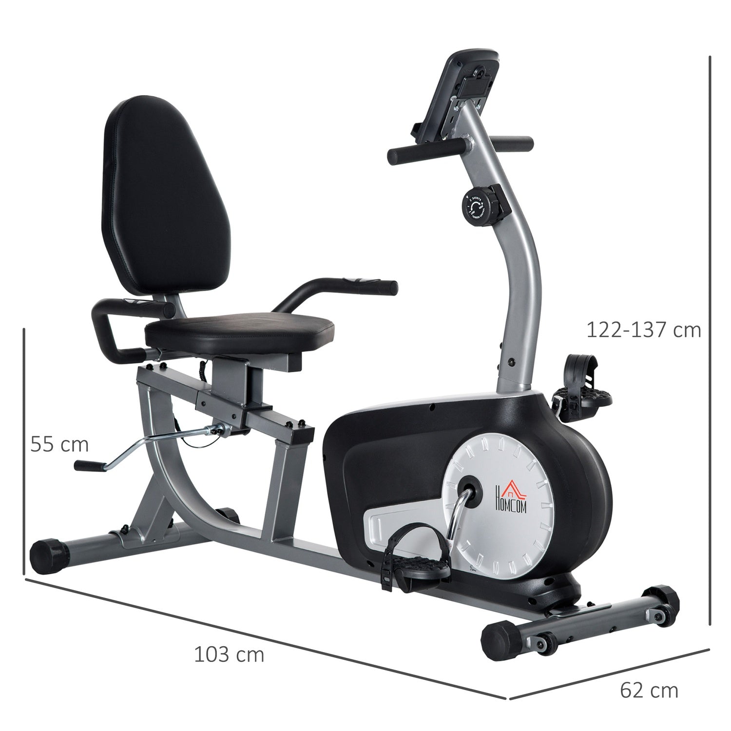 Liggande motionscykel – LCD, 8-nivå motstånd, 110 kg kapacitet