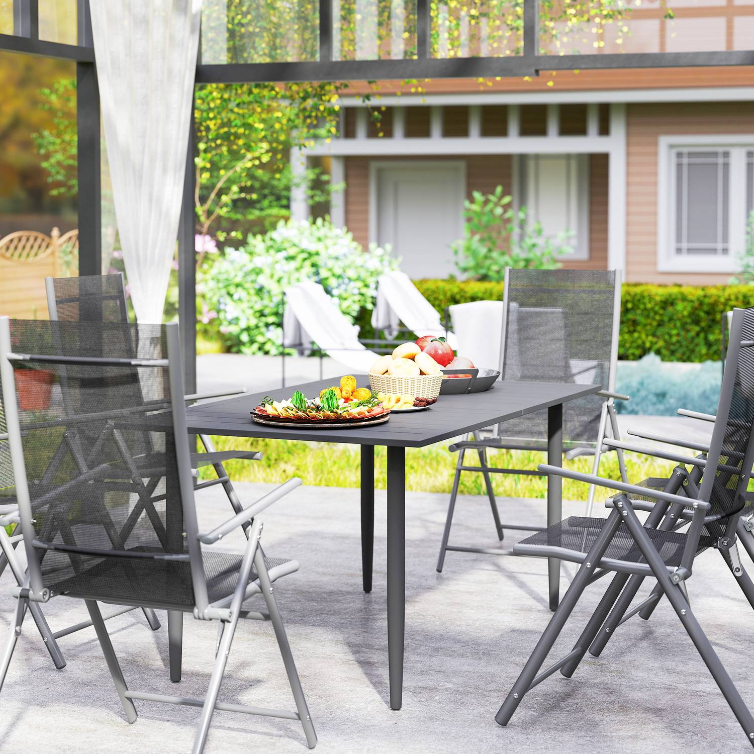 Rektangulärt Utomhusbord i stål, 150x90cm, Svart