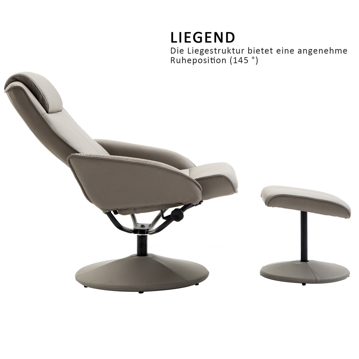 Relax stol TV stol Lenestol 360° roterbar Med fotstøtte Grå L78 × B71 × H101 Cm