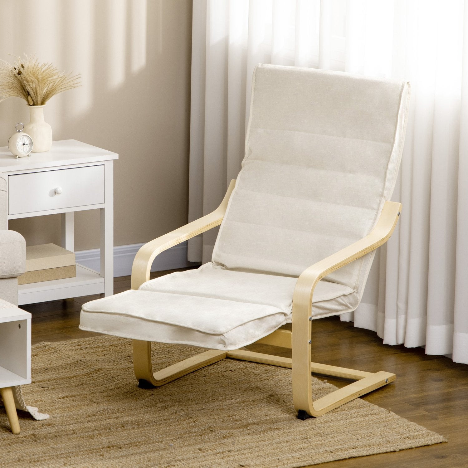 Relaxation Swing Recliner Stol, Justerbart Fotstöd, Cream