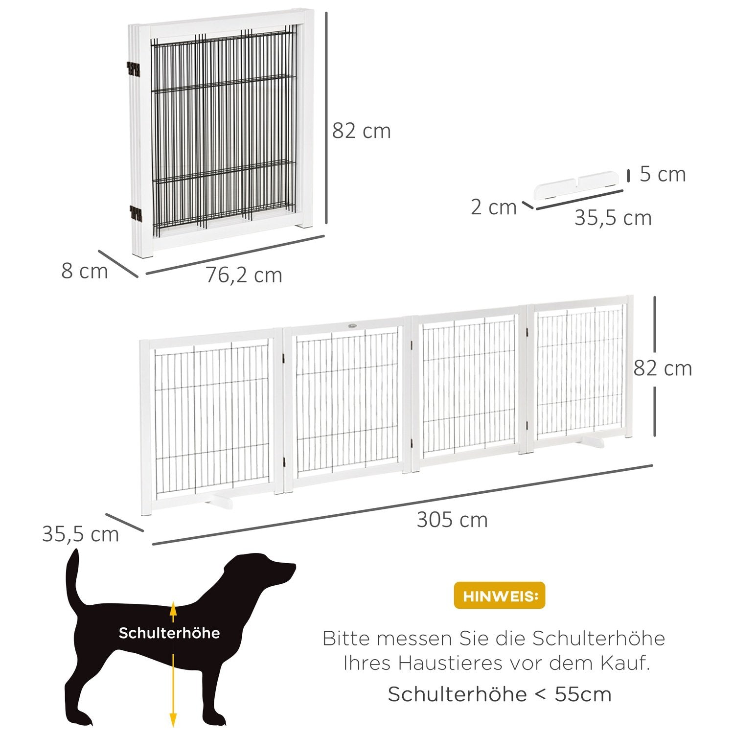 Dør Sikkerhetsport Trebarriere For Hunder Beskyttende Sport Hundeport Sikkerhetsdør Toveis foldestål Hvit 305 X 35,5 X 82 Cm