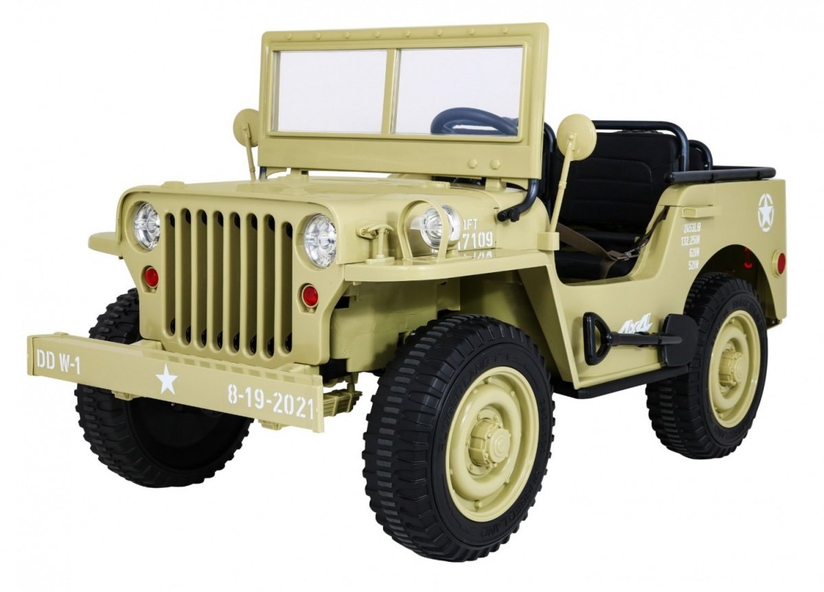 Retro 4x4 militärfordon med fjärrkontroll, LED, MP3, 3 säten