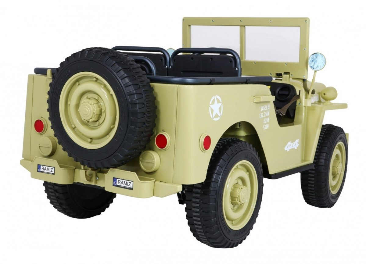 Retro 4x4 militärfordon med fjärrkontroll, LED, MP3, 3 säten