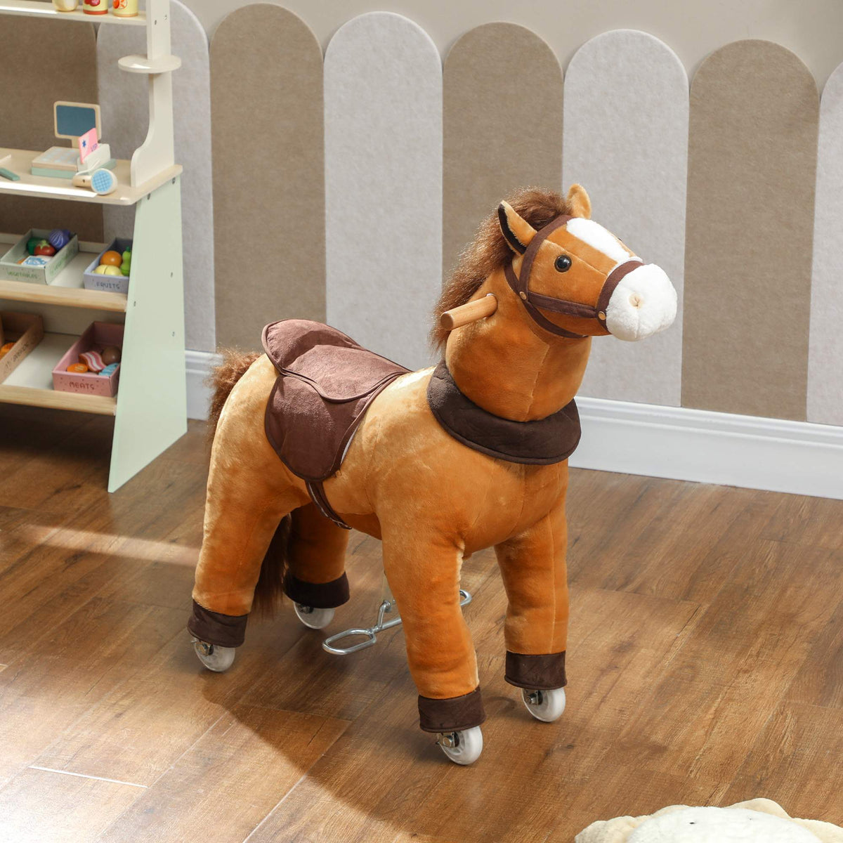Ridedyr for barn, mykt stoff, 3–5 år, mørkbrunt