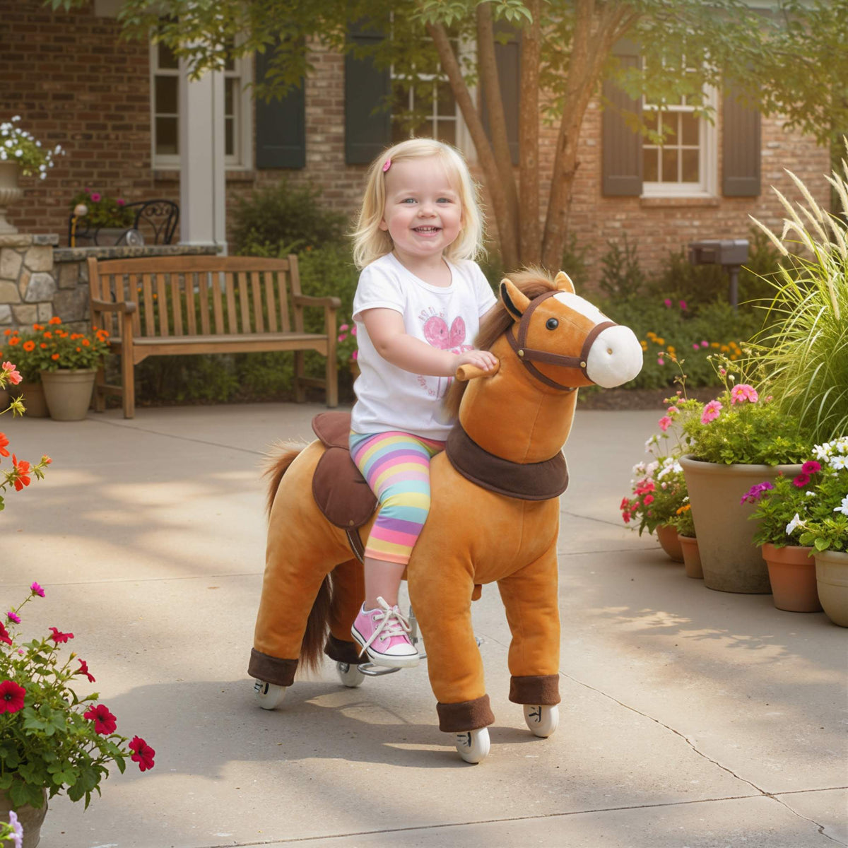 Ridedyr for barn, mykt stoff, 3–5 år, mørkbrunt