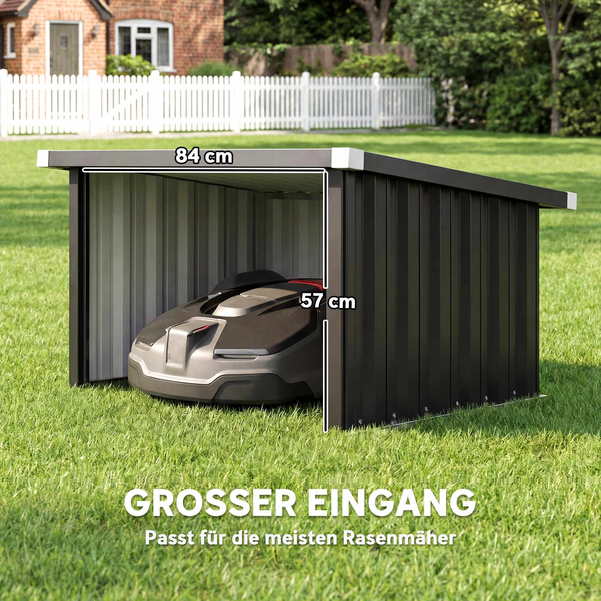 Robotgräsklippargarage, galvaniserat stål, mörkgrå