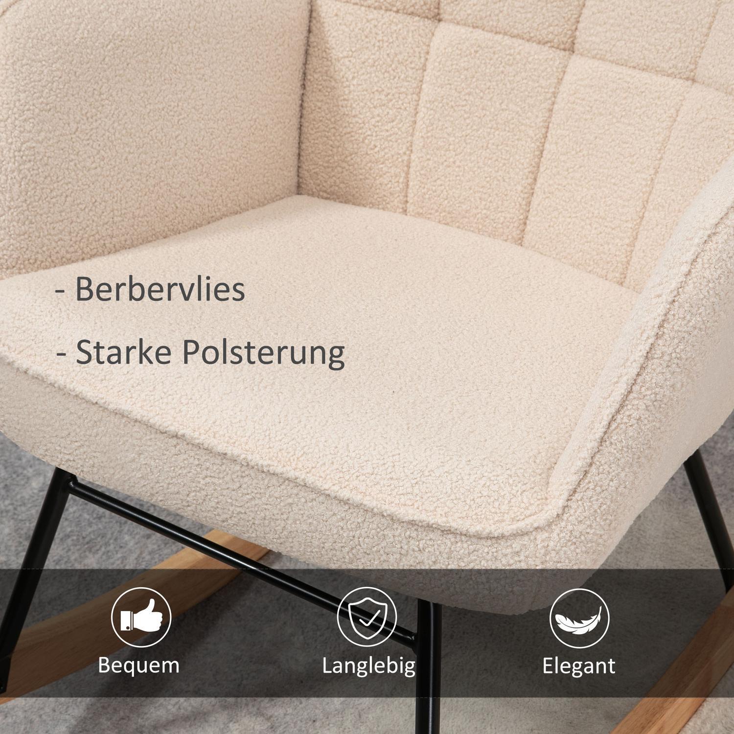 Gyngestol, aksentstol, slappe stol med berberfleece, for soverom, opptil 120 kg, beige, 71X92X101 cm