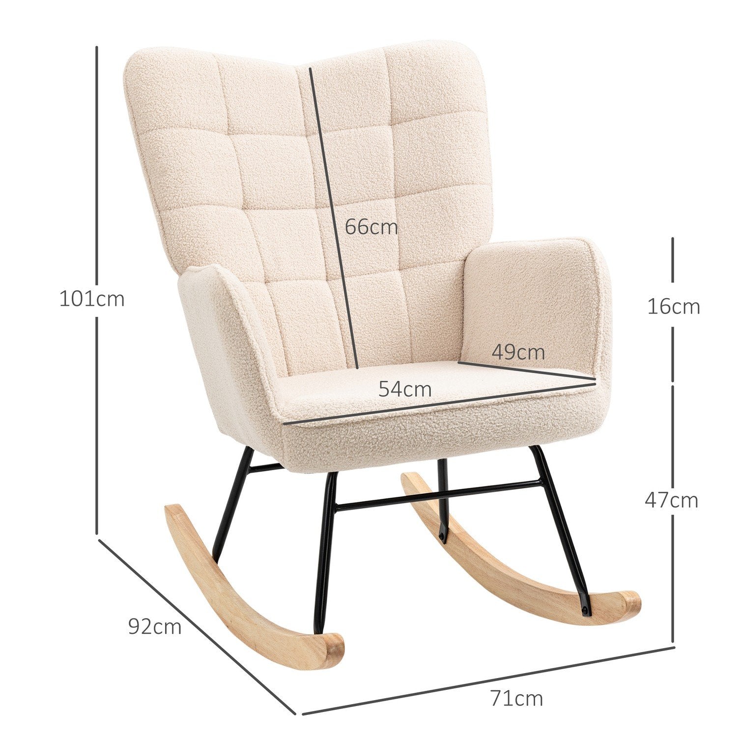 Gyngestol, aksentstol, slappe stol med berberfleece, for soverom, opptil 120 kg, beige, 71X92X101 cm