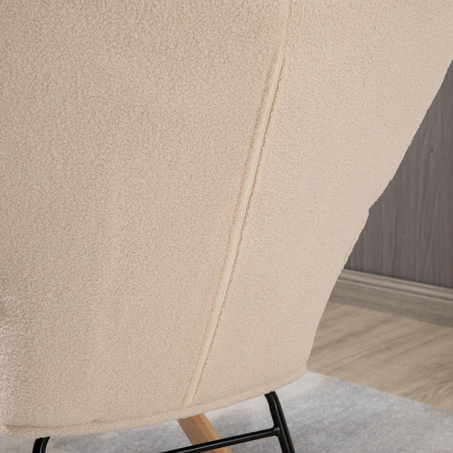 Gyngestol, aksentstol, slappe stol med berberfleece, for soverom, opptil 120 kg, beige, 71X92X101 cm