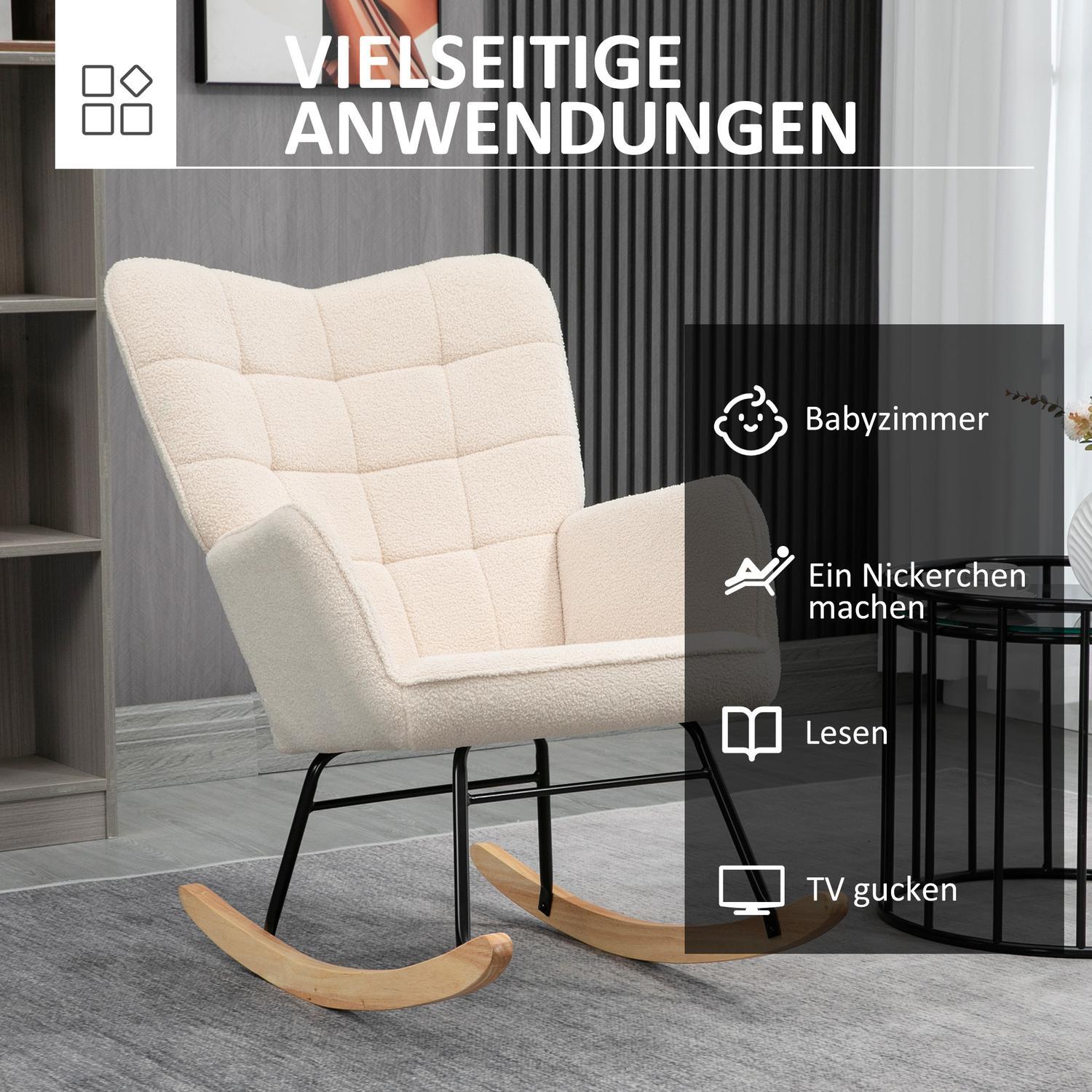 Gyngestol, aksentstol, slappe stol med berberfleece, for soverom, opptil 120 kg, beige, 71X92X101 cm