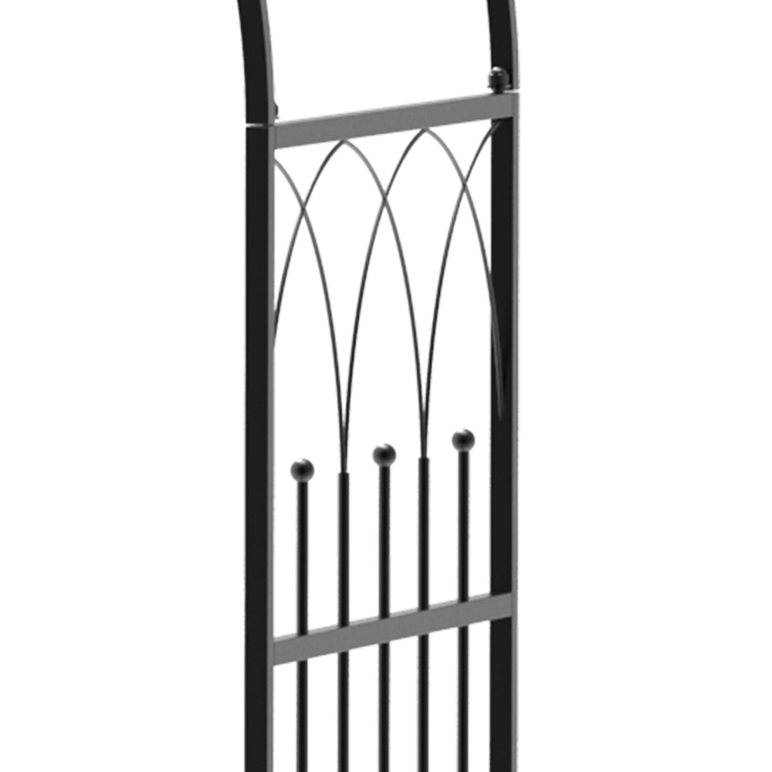 Rosebue med benk, rosebenk, arborbenk, filosofbenk, espalier, hagebenk, metall, svart, 121 X 50 X 203 cm