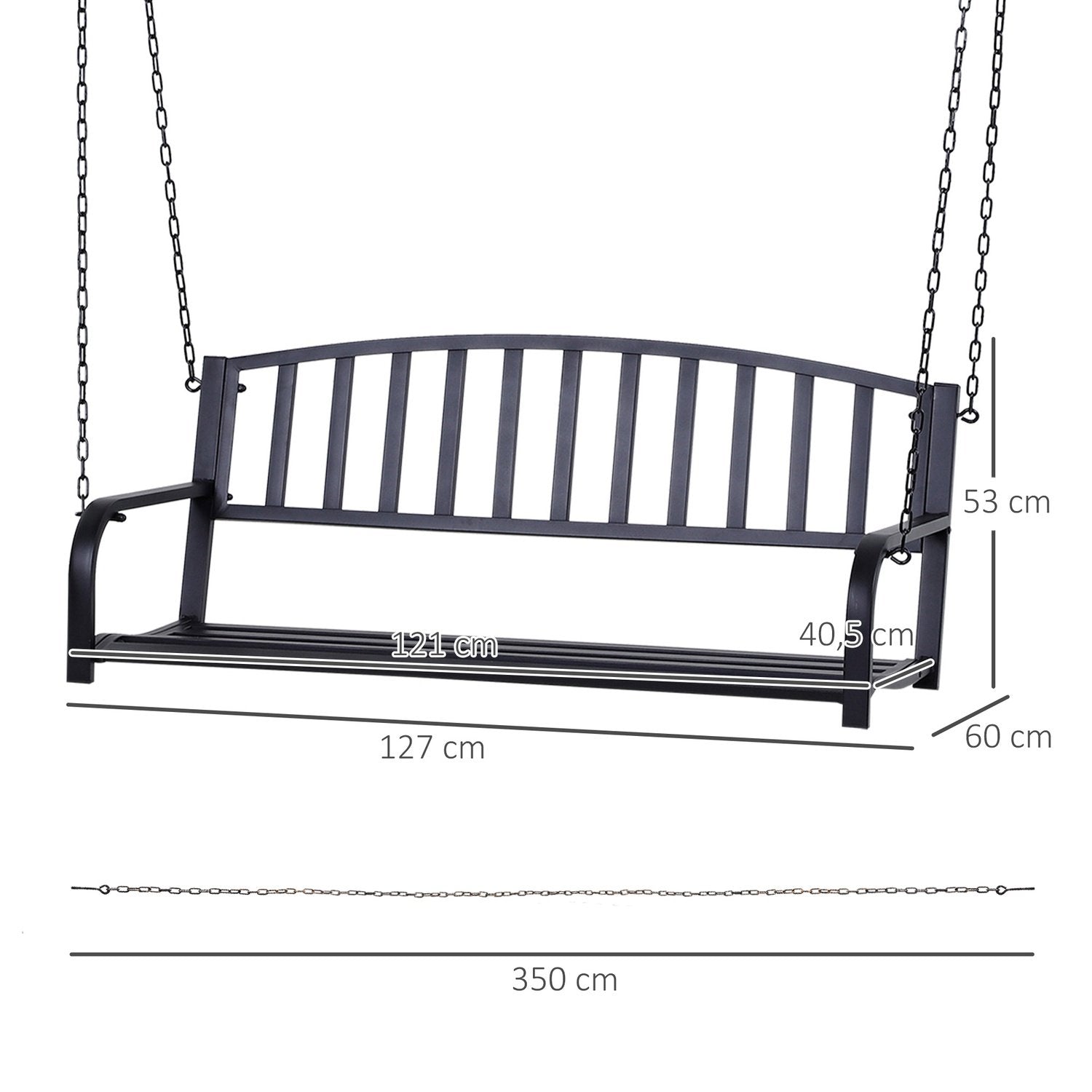 Hollywood Swing Hage Swing Hengende Benk 2-seters Swing Benk Med kjeder Metall Svart 127 X 60 X 53 Cm