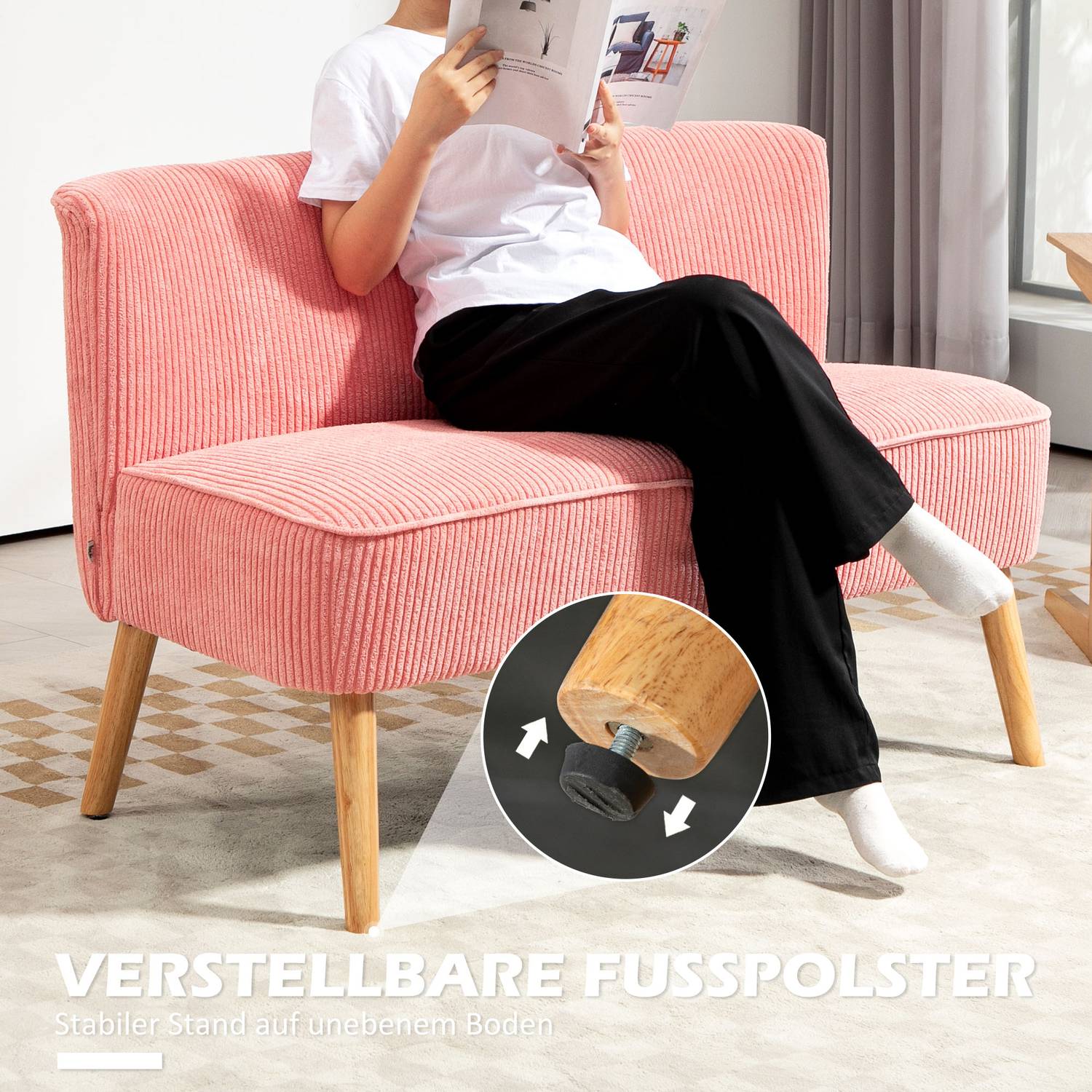 Rosa 2-sits stoppad soffa – kompakt och mysig design