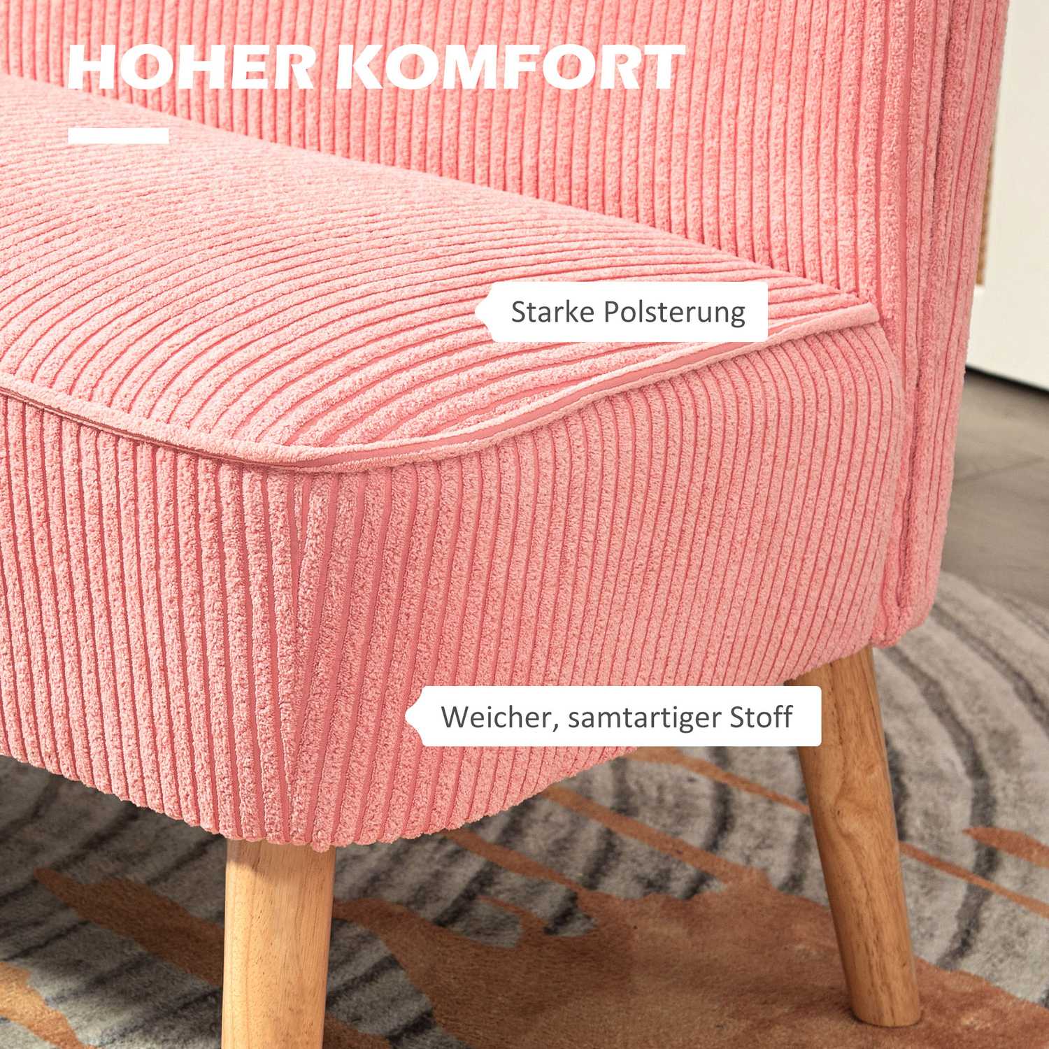 Rosa 2-sits stoppad soffa – kompakt och mysig design