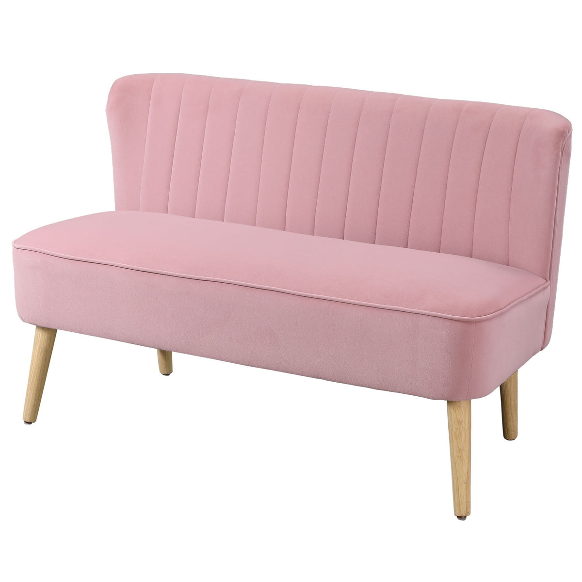 Rosa 2-sits tygsoffa med träben