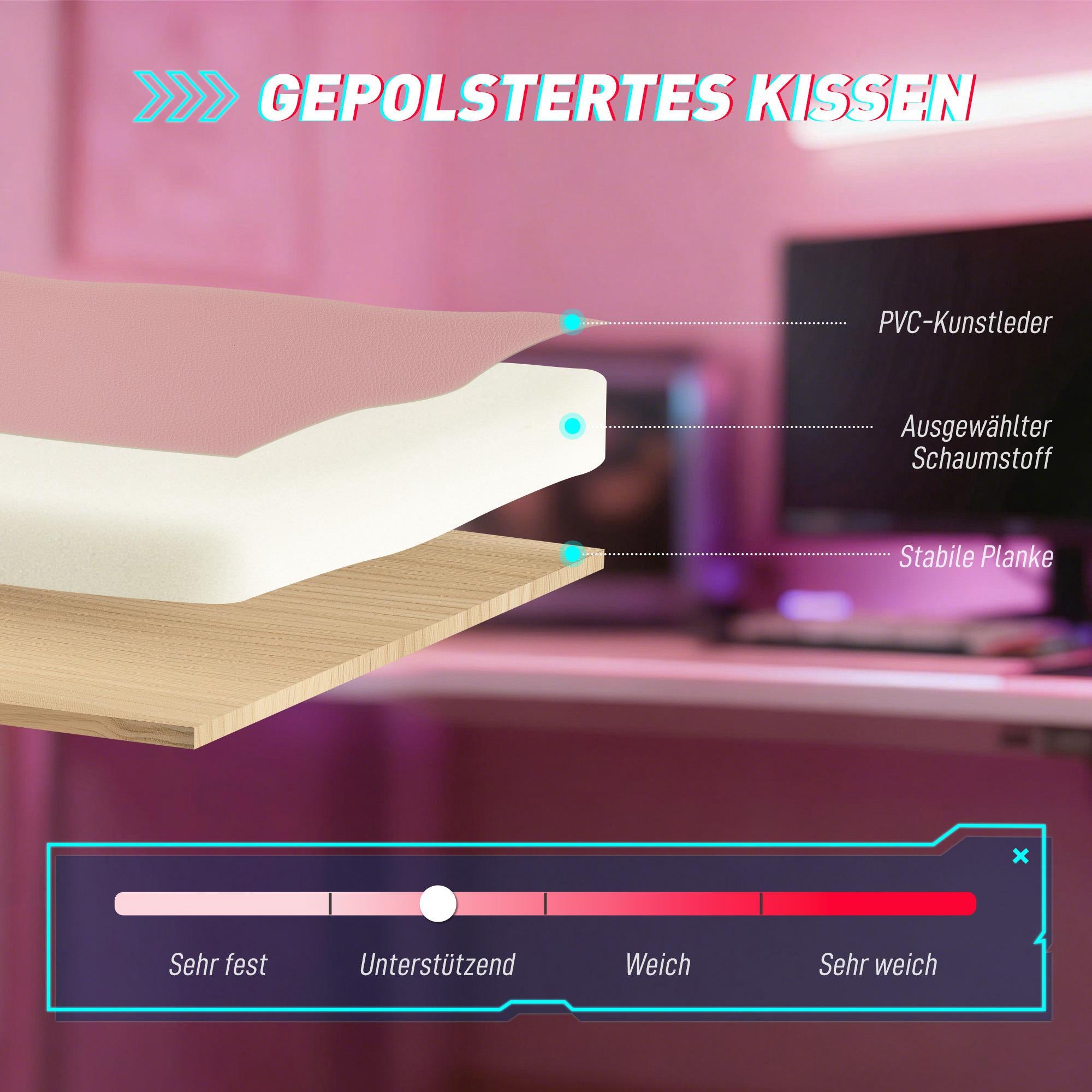 Rosa gamingstol med kattöron och ländryggsstöd