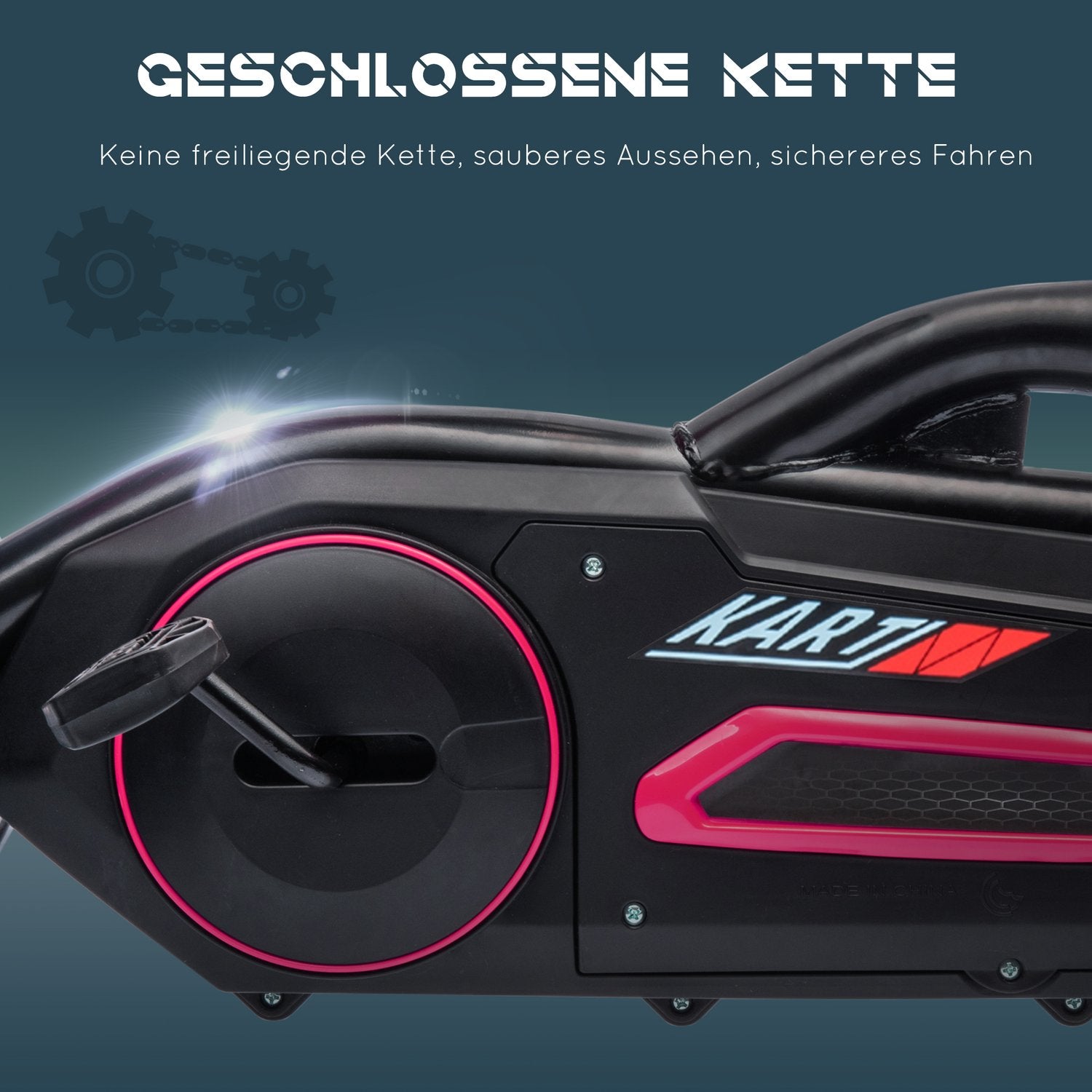 Rosa pedal gokart för barn 3-8 år, handbroms & justerbar sits