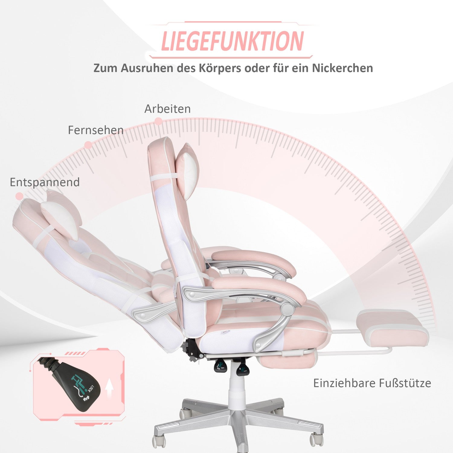 Rosa spelstol med fotstöd och justerbara kuddar