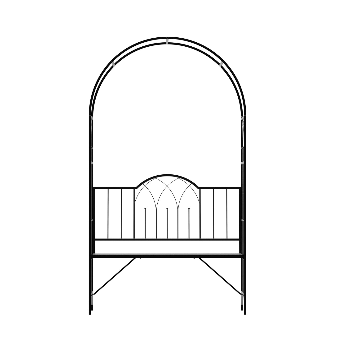 Trädgårdsbåge i metall med bänk – Svart, 121 x 50 x 203 cm