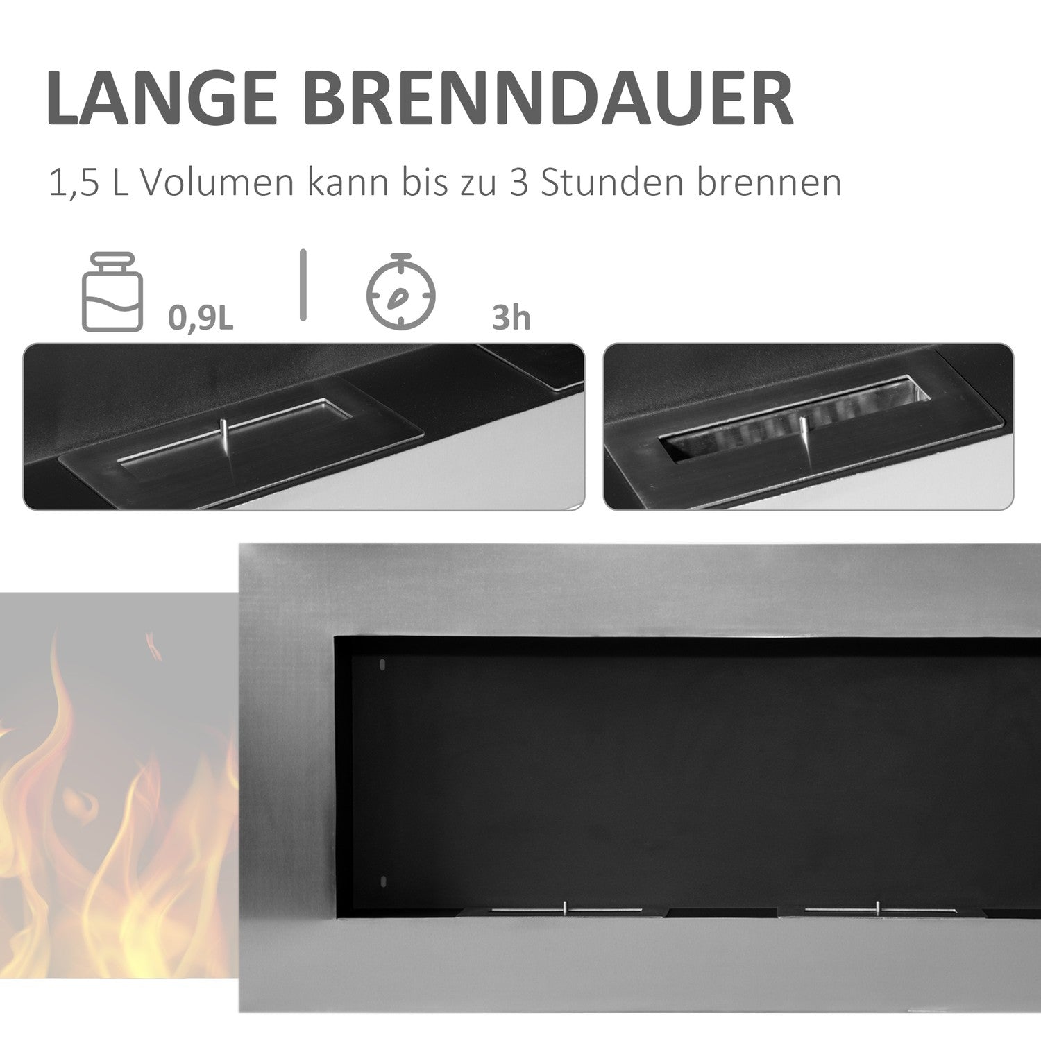 Rostfritt stål Väggmonterad Bioetanol Öppen spis 110x54x14 Cm