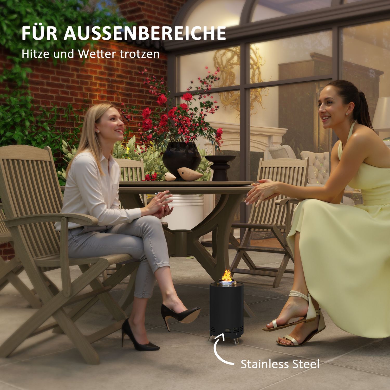 Rostfritt stål rökfri eldstad med poker, Ø16x25cm