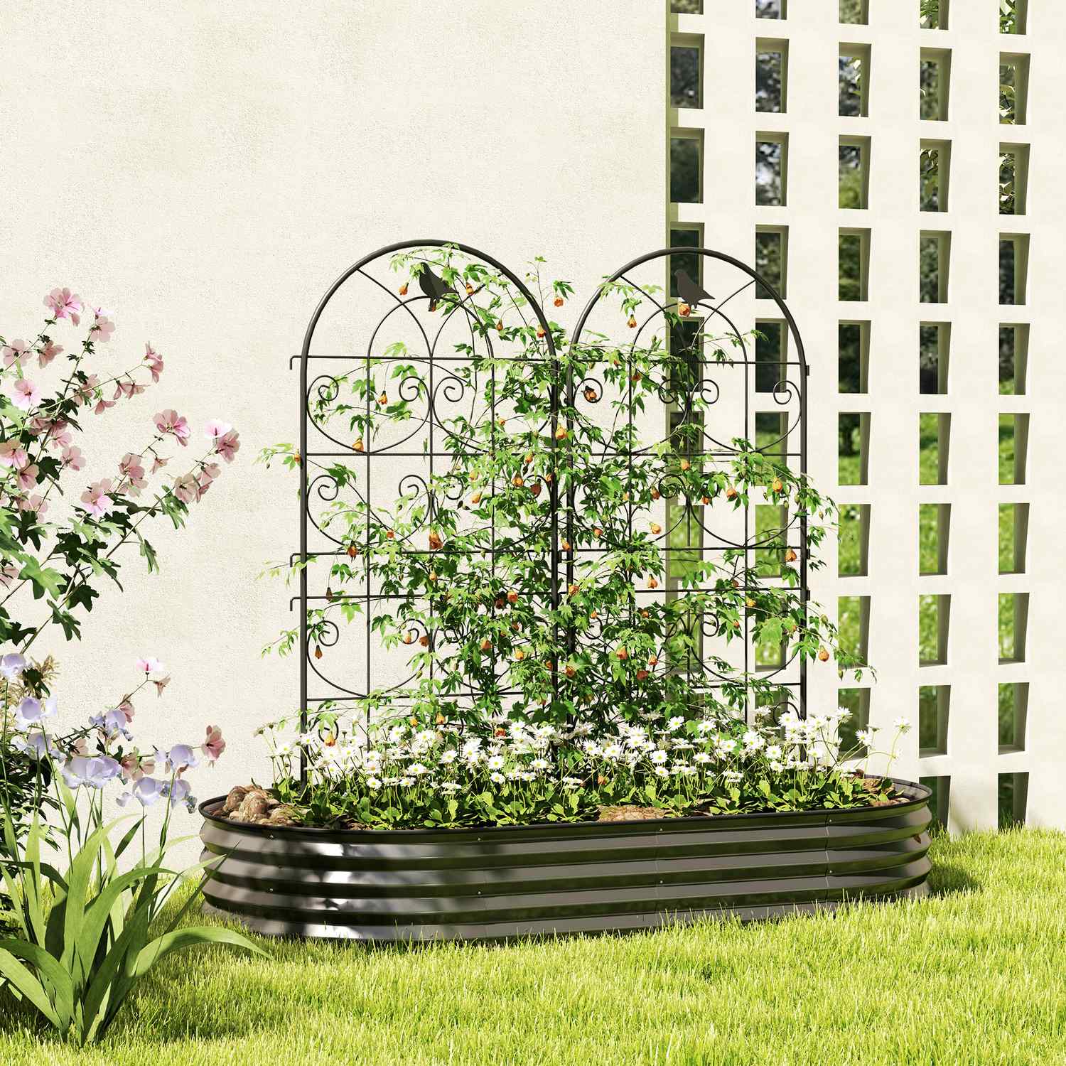 Rostskyddad metall fågeldesign spaljéset, 50x120 cm, 2-pack
