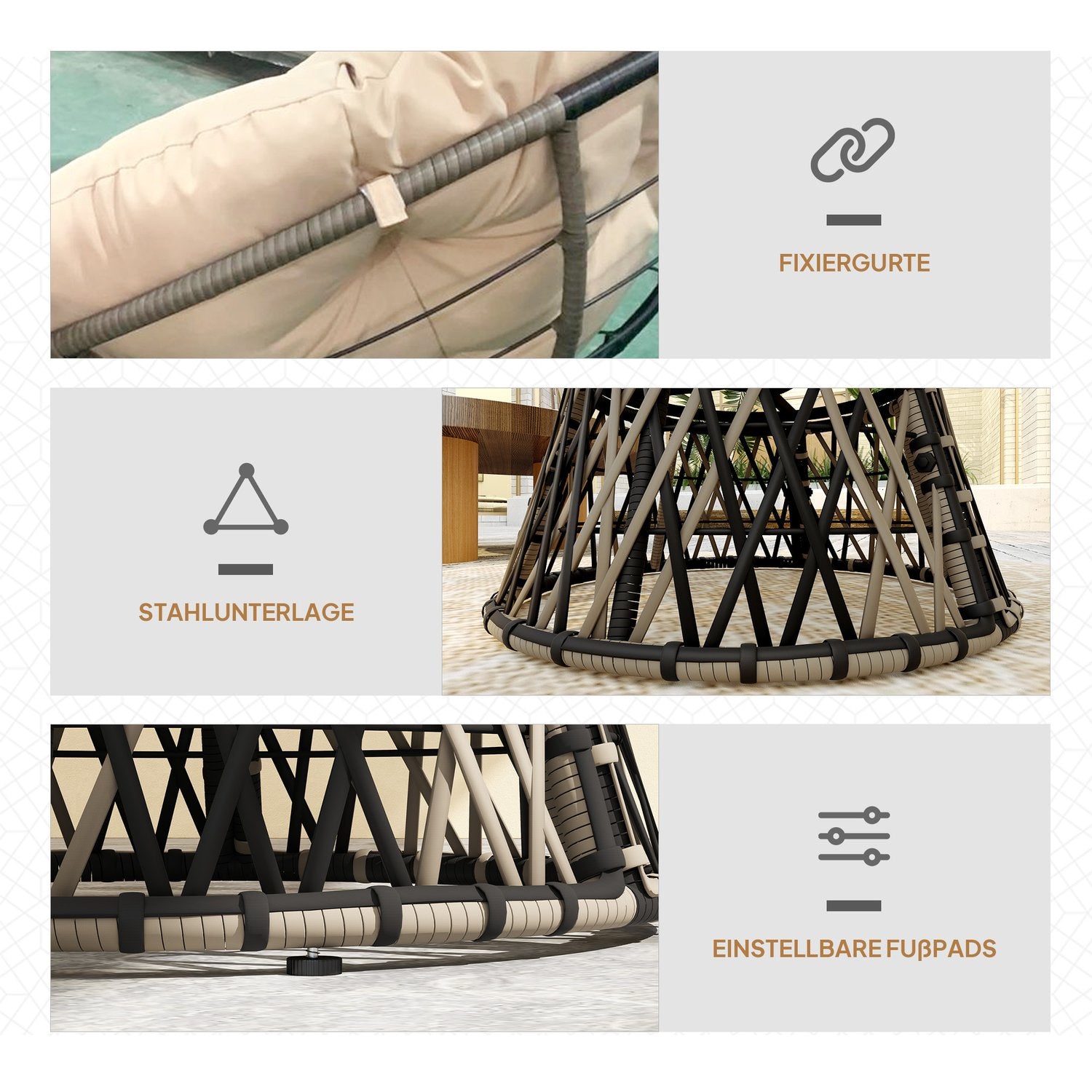 Roterande Rotting Papasan Stol med Dyna, 90 cm Diameter