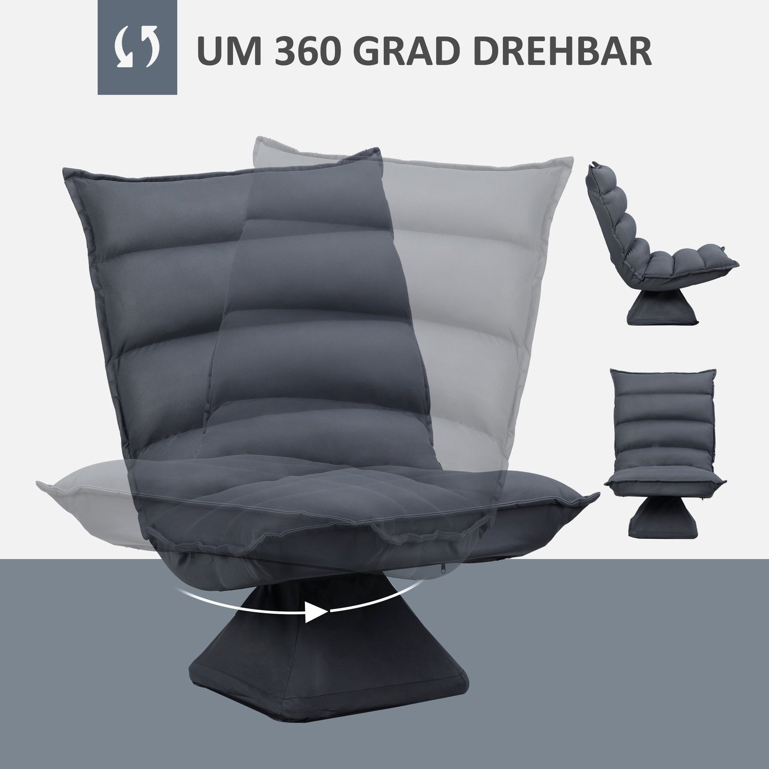 Roterande golvstol – 360° bas, justerbart ryggstöd, mörkgrå