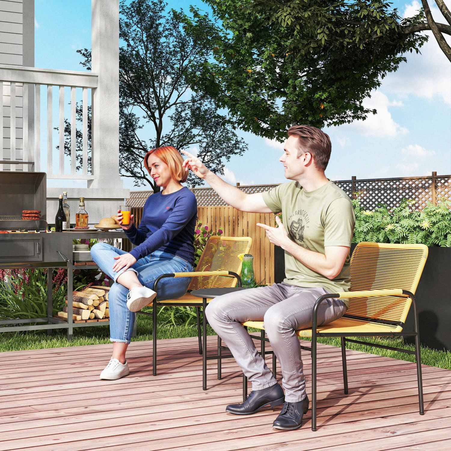 Rotting bistroset – 2 stolar & bord, trädgård/uteplats, gul