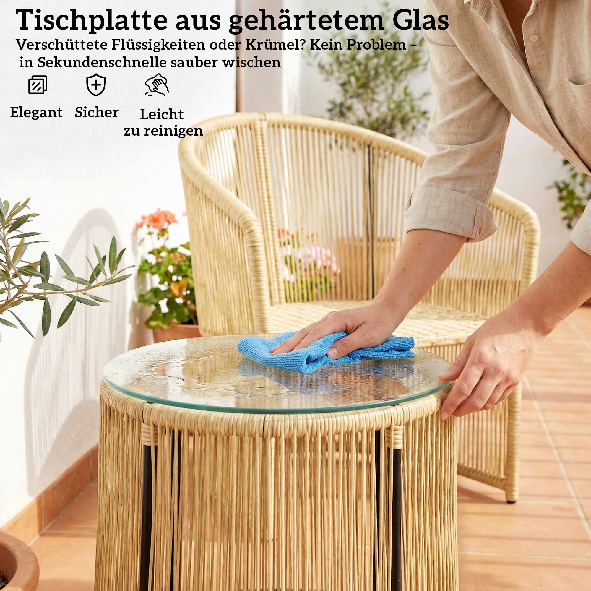 Rotting bistroset med kuddar – bord och 2 stolar