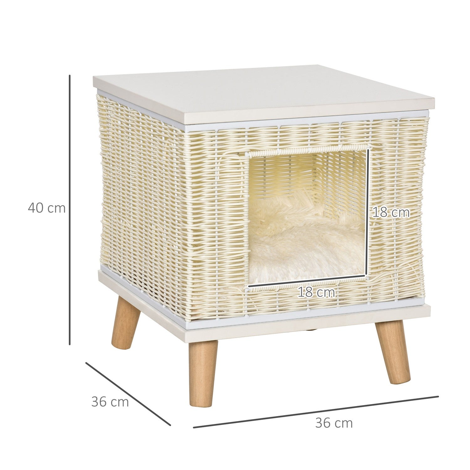 Rottingkattgrotta med kudde – naturlig, beige, vit