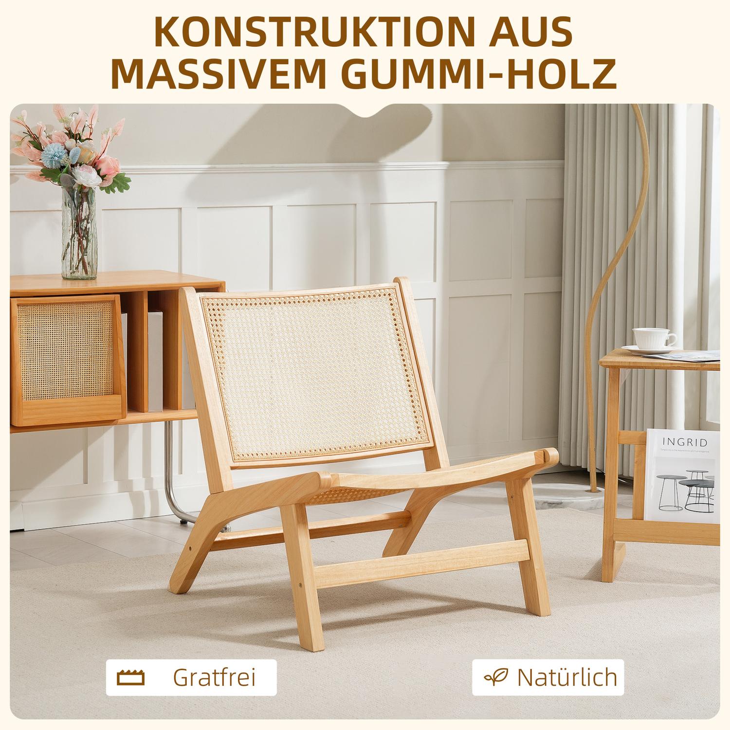 Rottingstol, lässtol, träram, bred sits, 64 x 70 x 74 cm, naturligt trä