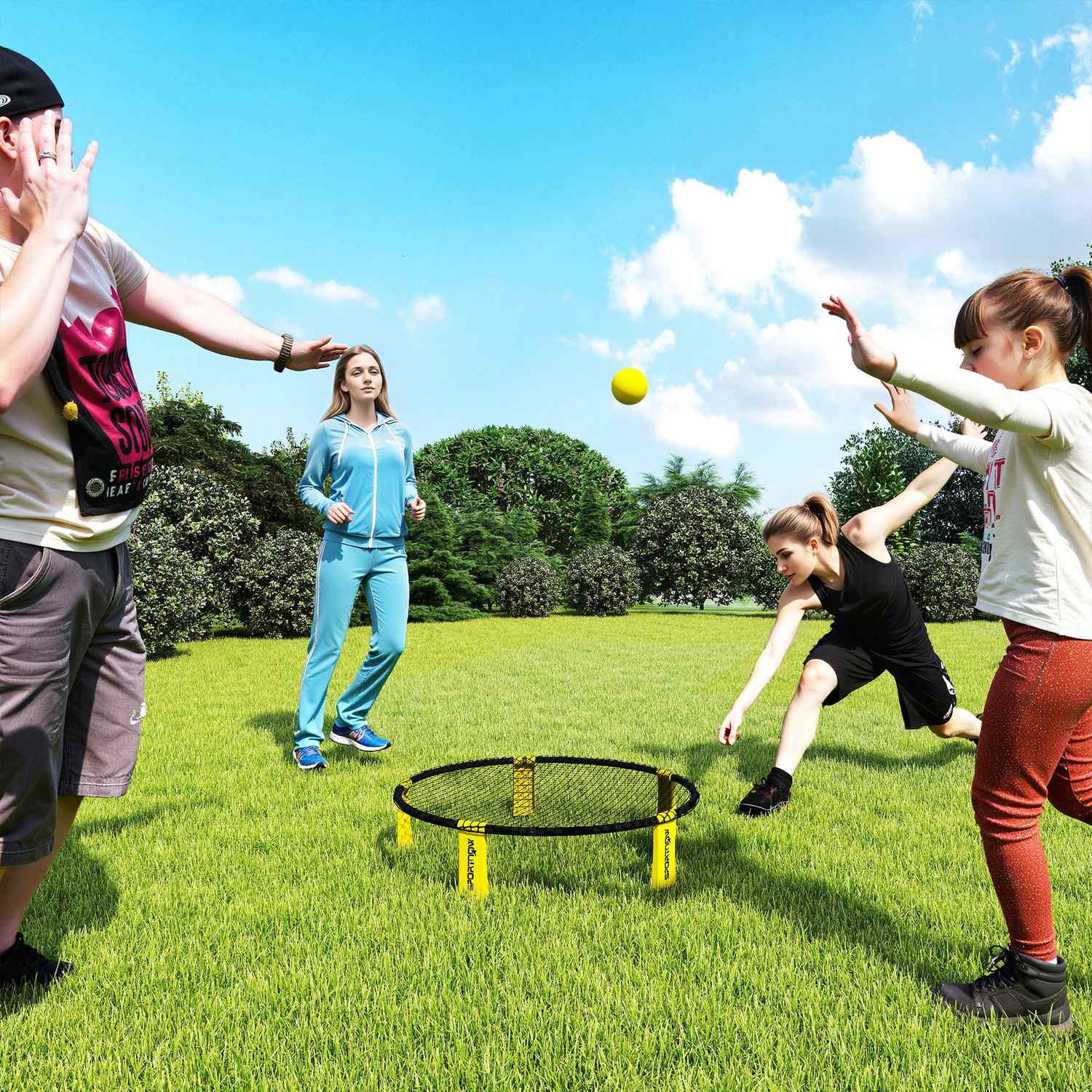 Roundnet Set Spelset med leknät 3 bollar bärväska boll pump spikeball set Ø92 x 20 cm gul
