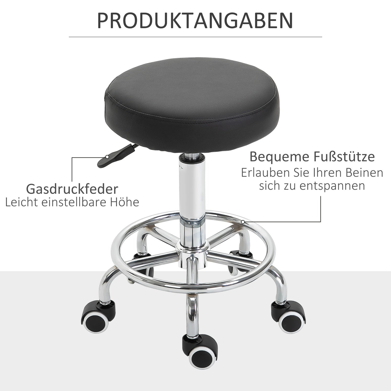 Höjdjusterbar svängbar salongspall med hjul, svart