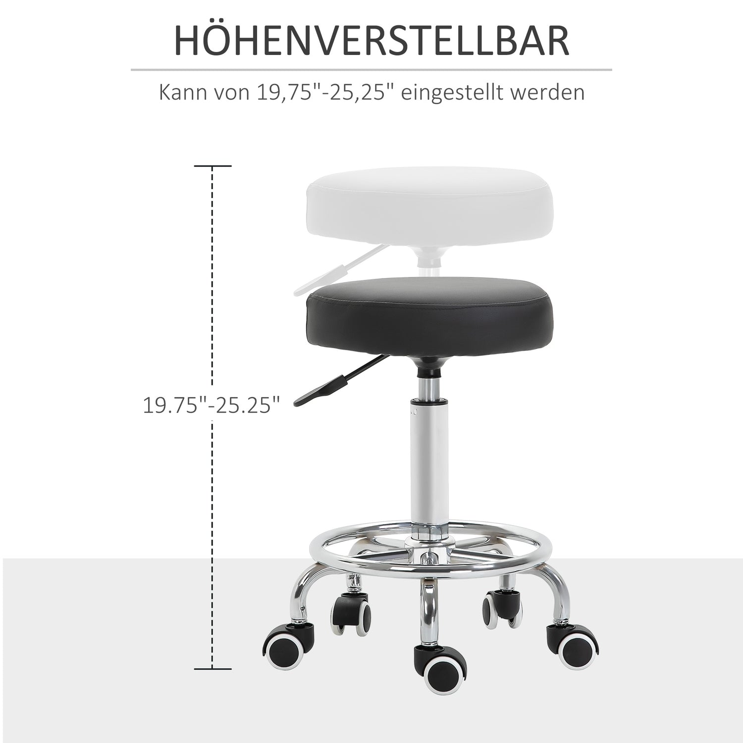 Höjdjusterbar svängbar salongspall med hjul, svart