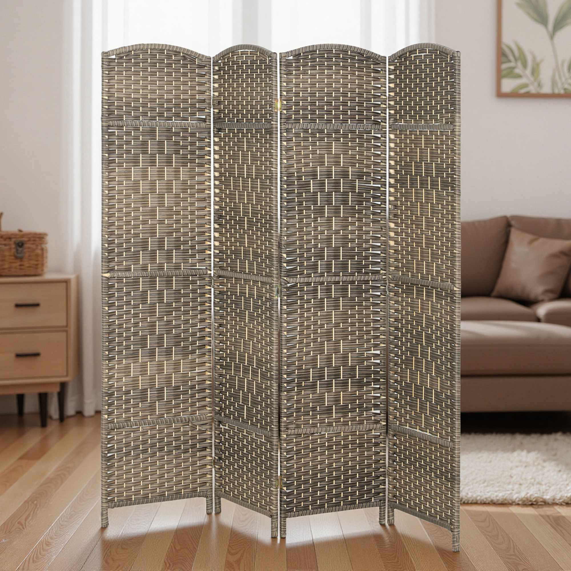 Rumsavdelare, 4-panels vikskärm, furu, svart