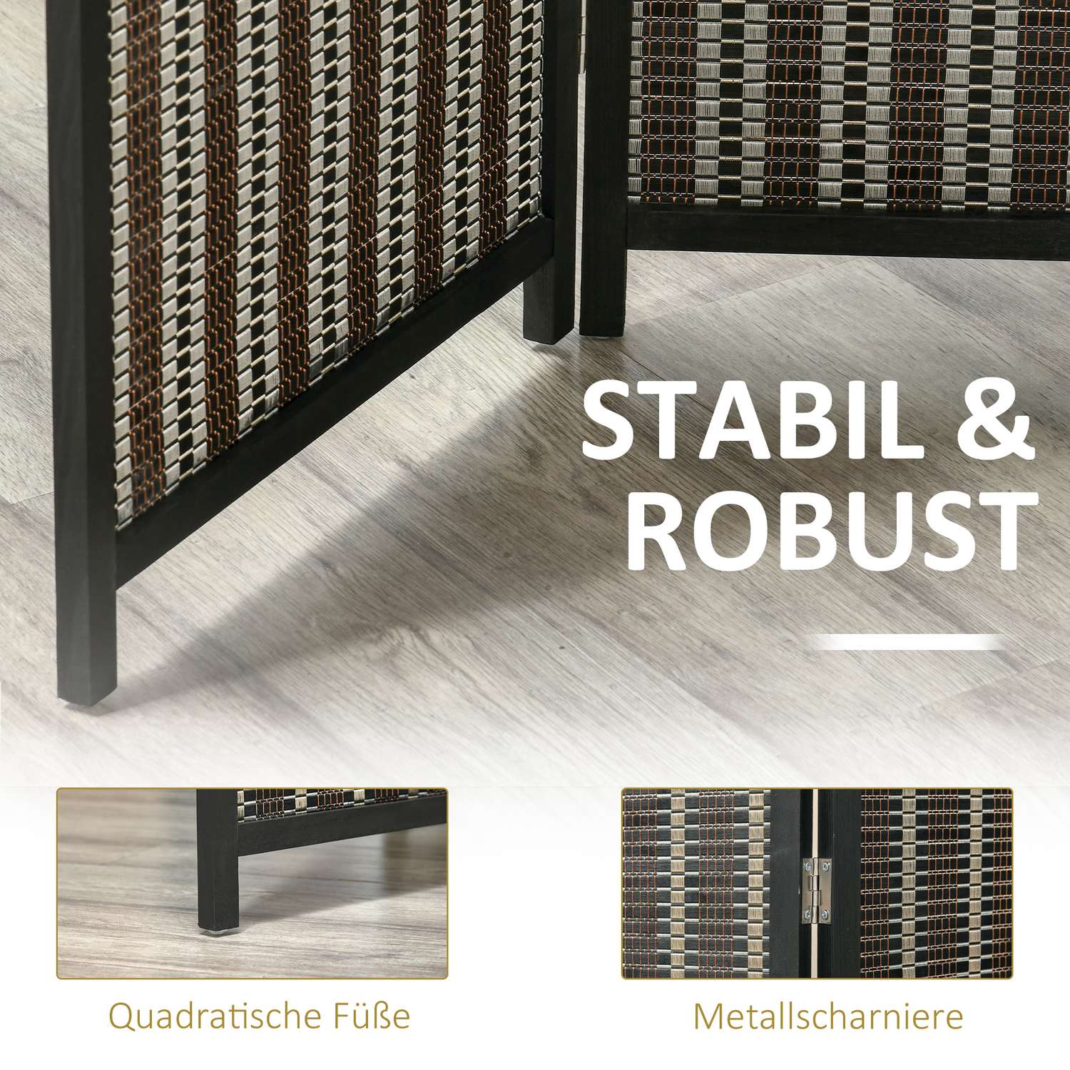 Rumsavdelare av bambu, 4-panel, 180x180 cm, Vikbar Brun