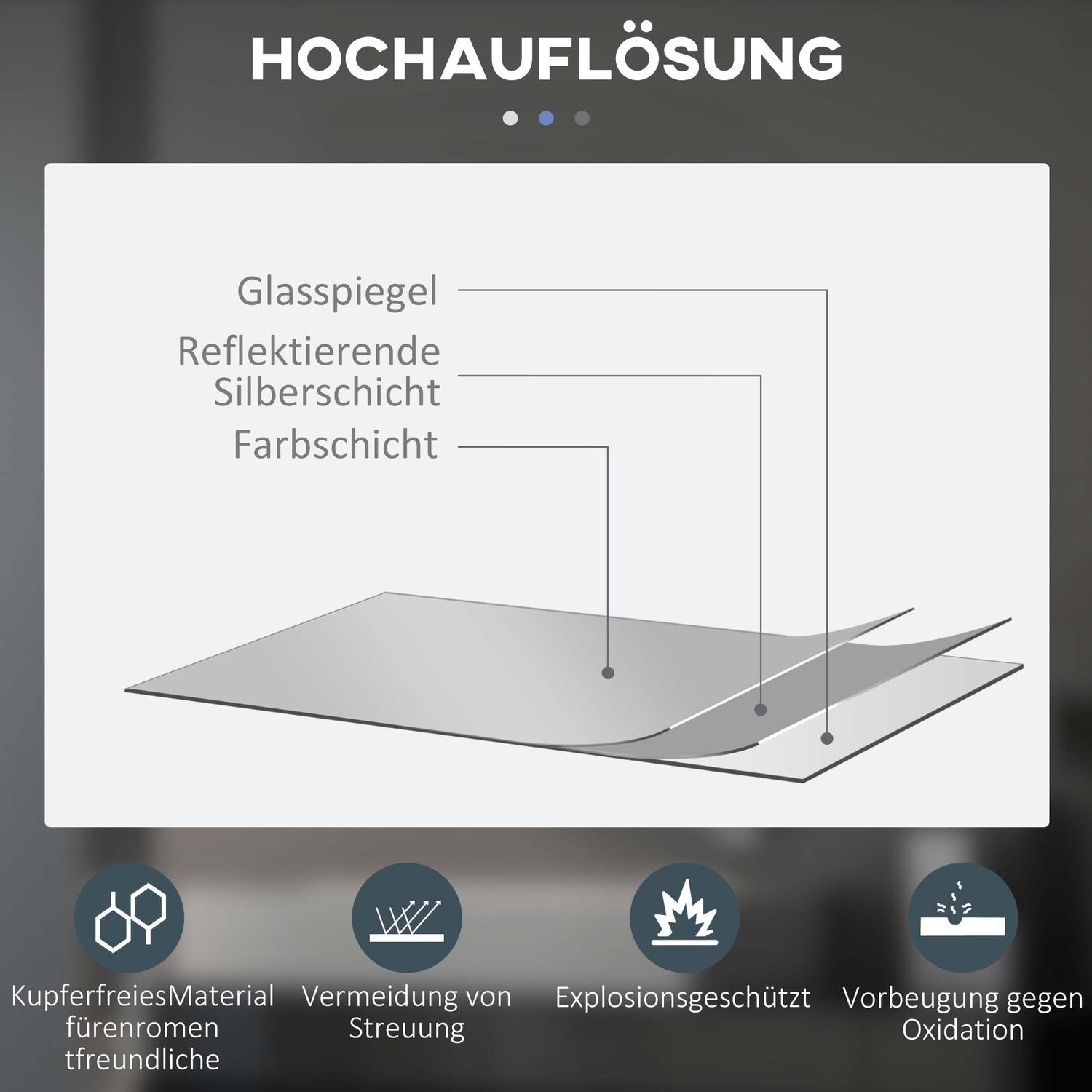 Rund LED Badrumsspegel, Touch Switch, Anti-Imma, 3 ljusfärger