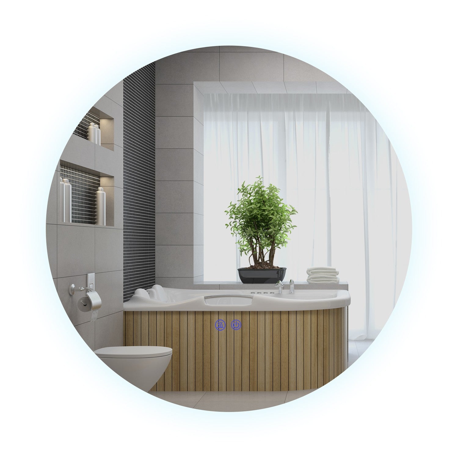 Rund LED Badrumsspegel, Touch Switch, Anti-Imma, 3 ljusfärger