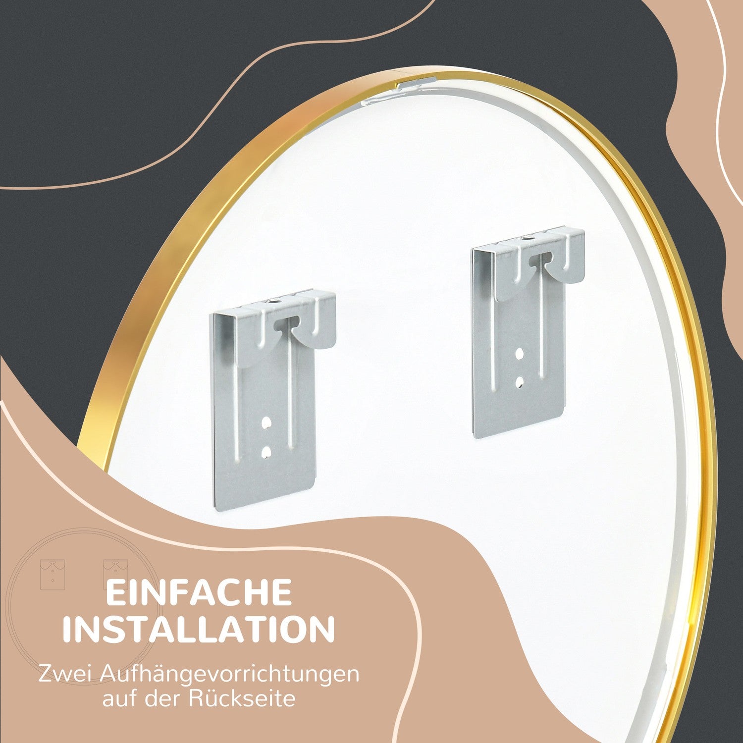 Rund badrums LED-spegel, Ø50cm, Guld, IP44, Minnesfunktion