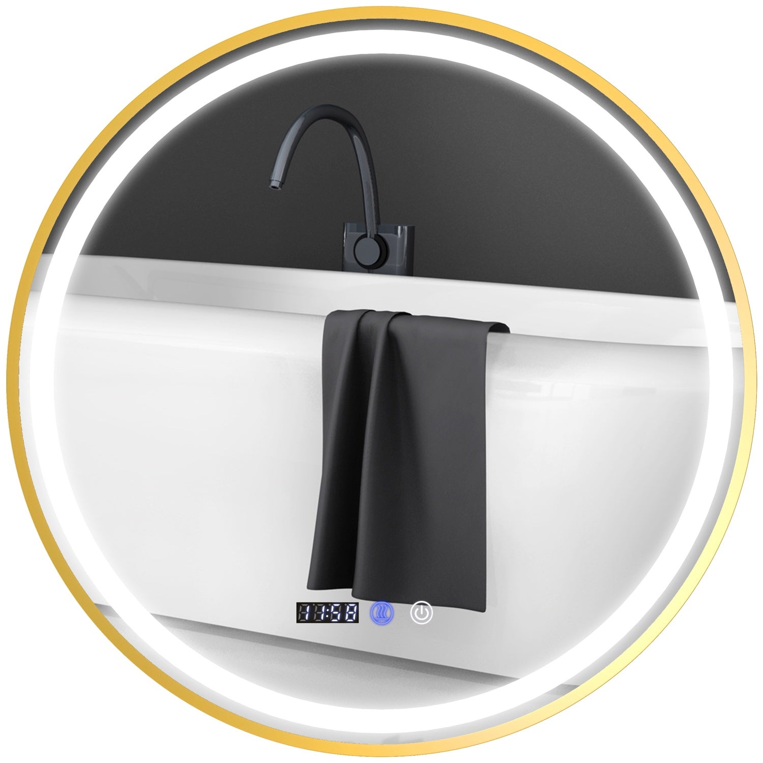 Rund LED Badrumsspegel, Dimfri, 60cm, Touch Timer