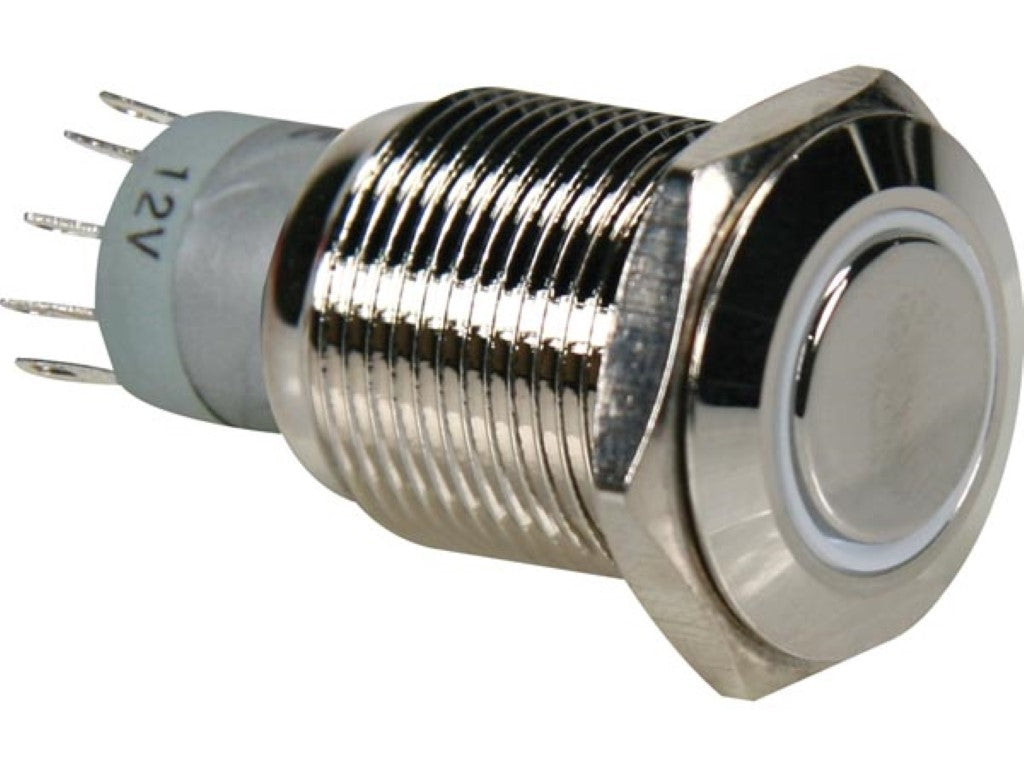 Rund metalltryckknapp Spdt 1No 1Nc - Vit Ring