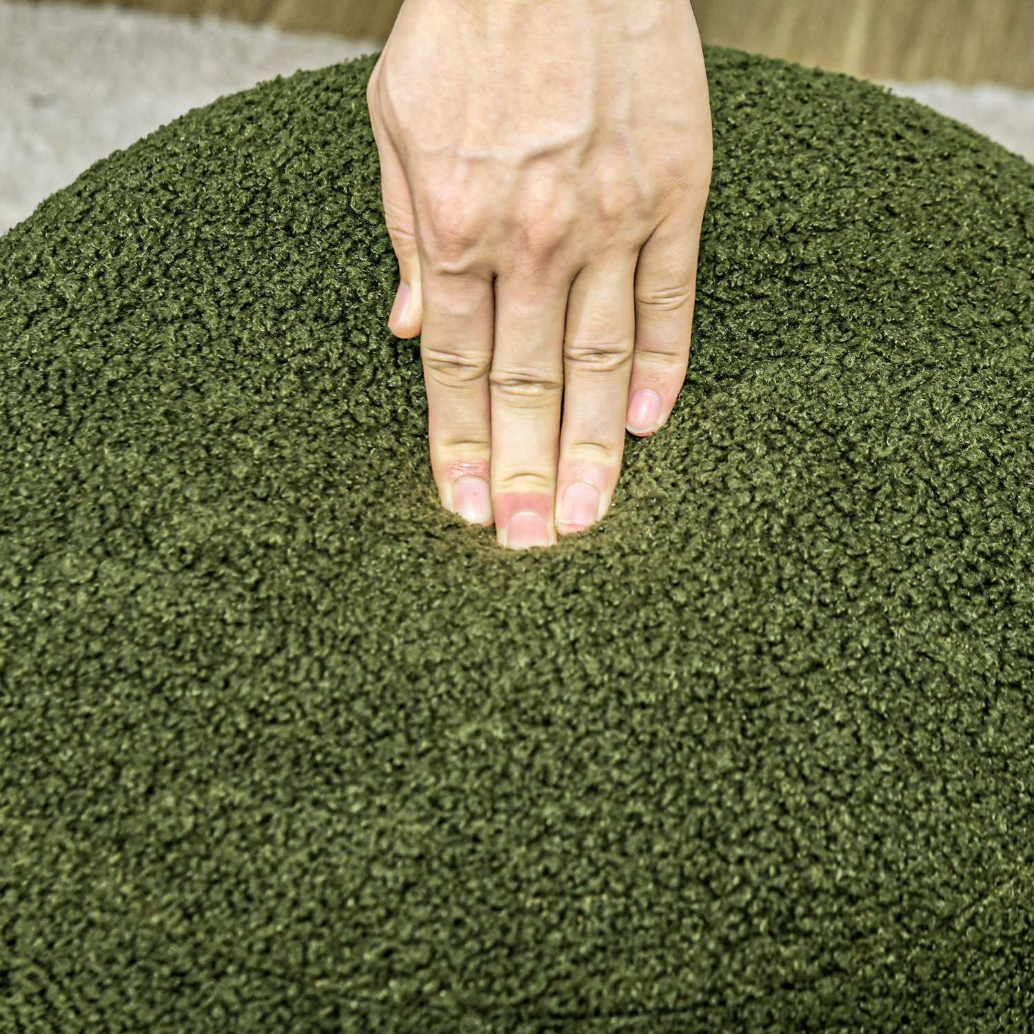 Rund ottoman, Teddy Fleece, 120 kg Kapacitet, Grön