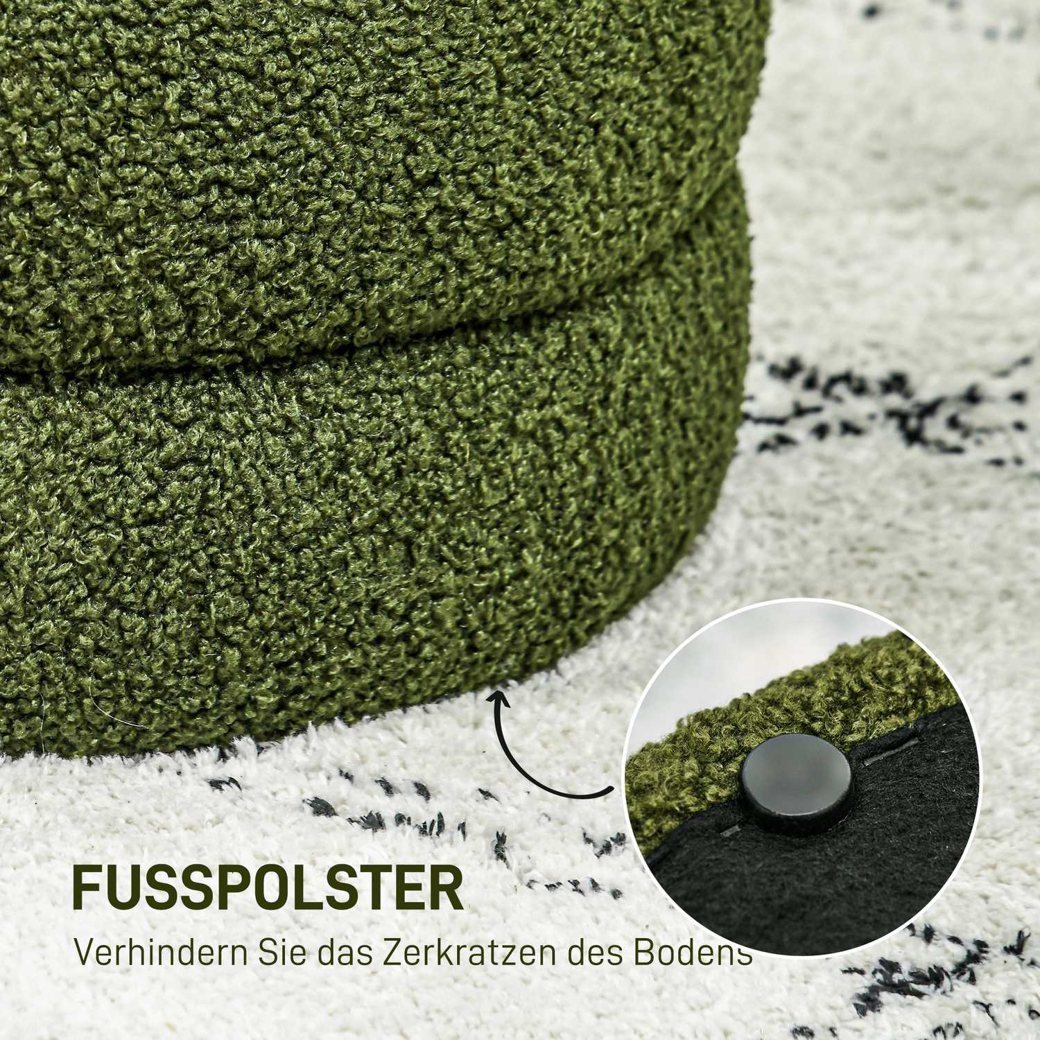 Rund ottoman, Teddy Fleece, 120 kg Kapacitet, Grön