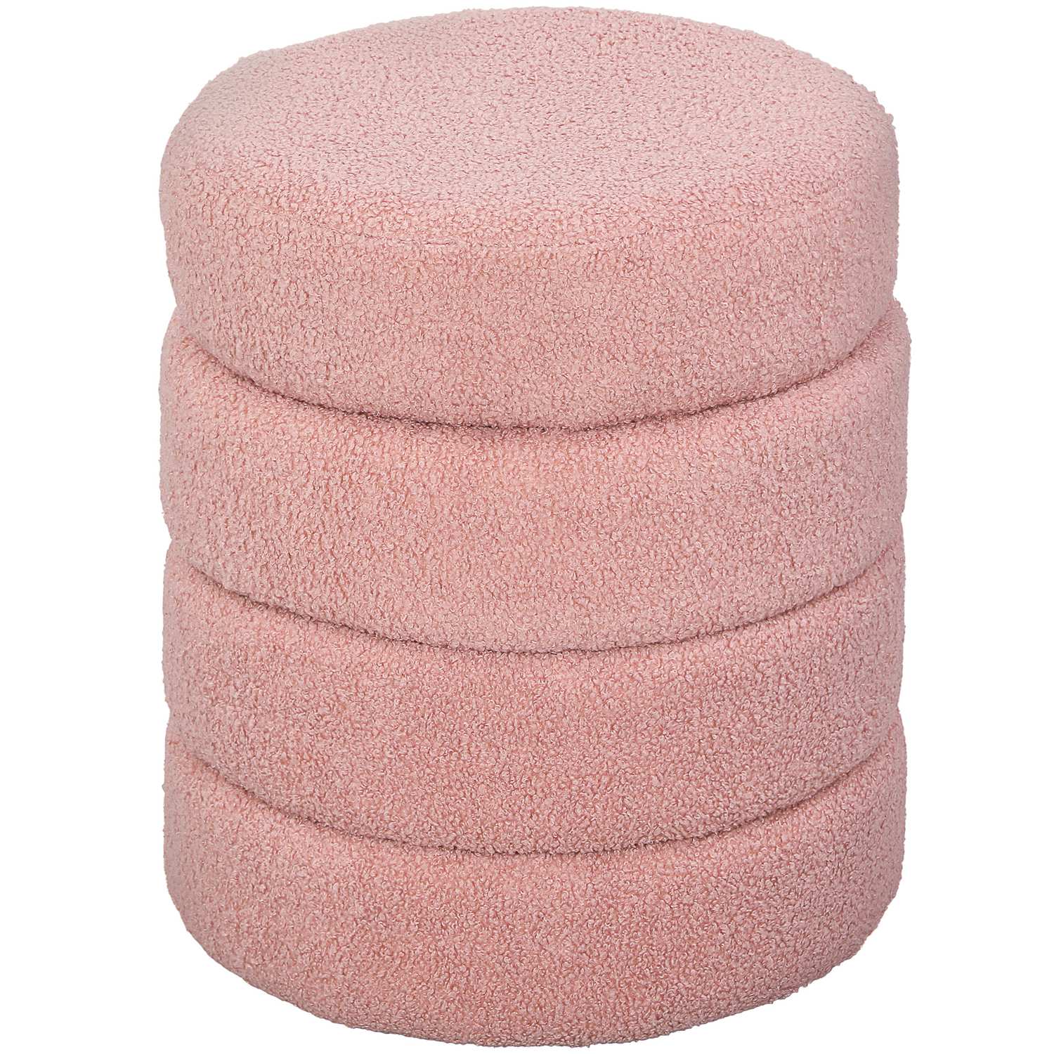 Rund ottomansk, Teddy Fleece, Rosa, 120 kg Kapacitet, 40x45 cm