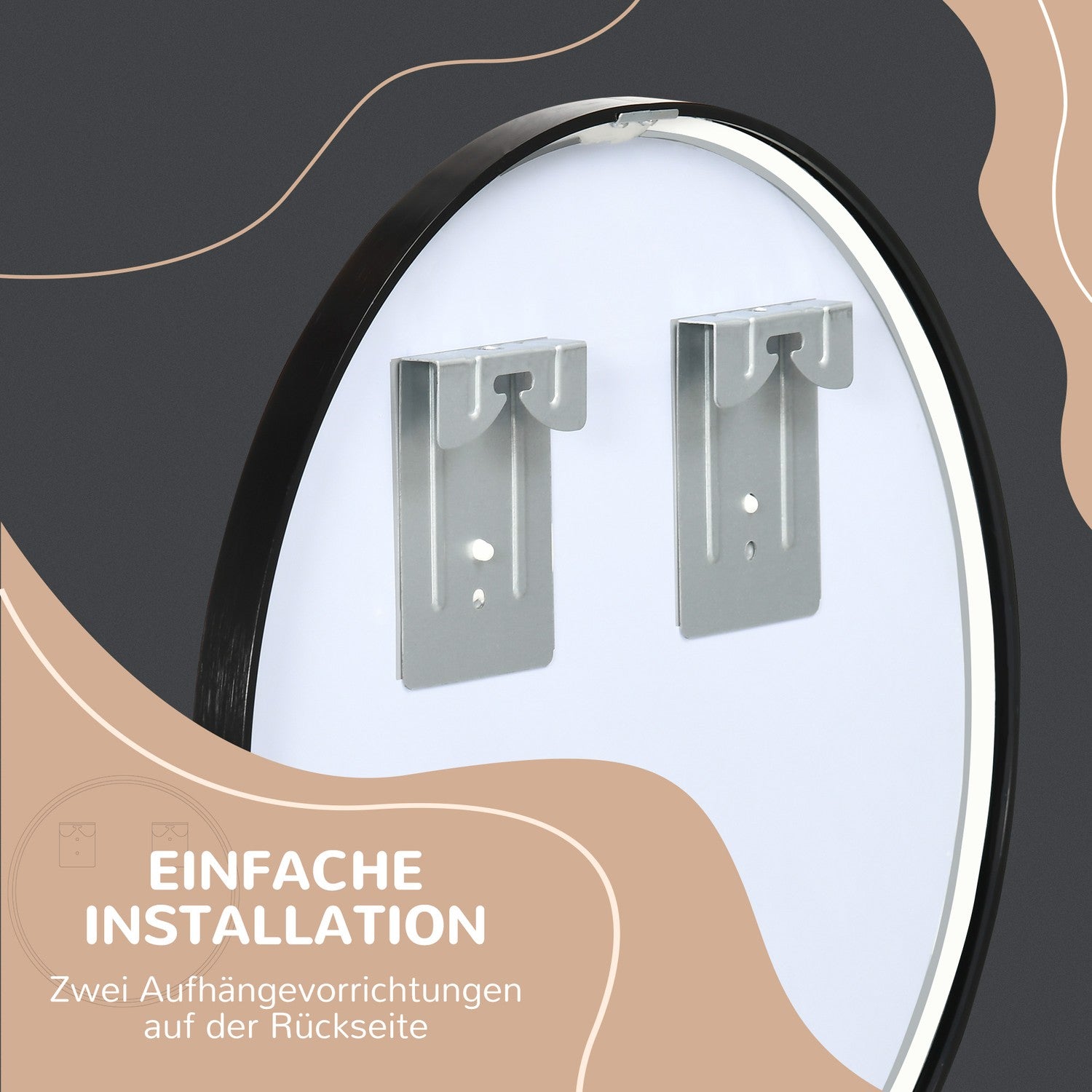 Rund svart badrumsspegel – Ø50 cm, aluminiumstomme